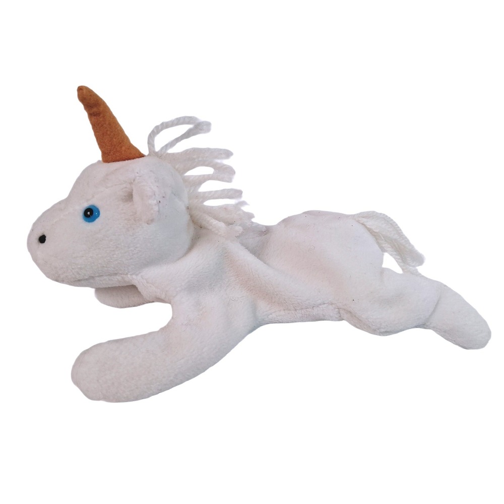 Vintage Rare Beanie Babies Mystix White Unicorn Plush 1993 Blue Eyes Orange Horn